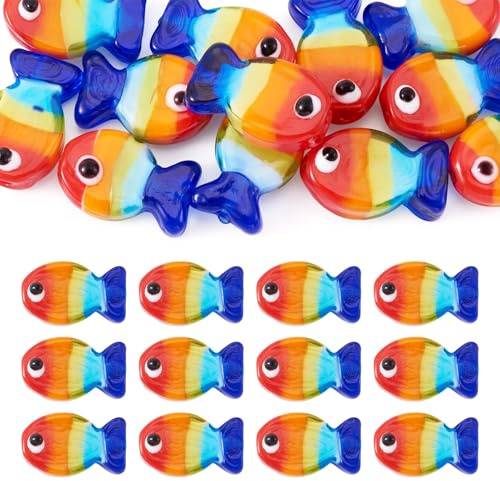 FASHEWELRY 12 cuentas de cristal hechas a mano con forma de pez de cristal, colores arcoíris, peces dorados, animales marinos, cuentas espaciadoras sueltas para manualidades, pulseras, pendientes