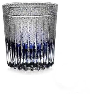 HUKNFC Handgeschliffenes Kristall-Whiskyglas mit Geschenk-Box, handgravierte altmodische Gläser im Edo-Stil, blau-violette Kristall-Trinkgläser für Scotch, Bourbon, Likör und Cocktailgetränke