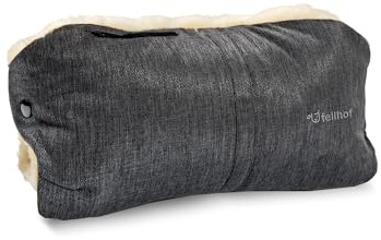 Fellhof Handwärmer Kinderwagen Lammfell & Tuch Blaubaer | Kinderwagen Muff Winddicht & Wasserabweisend | Universalgröße, Einfache Befestigung mit Druckknöpfen | Kinderwagen Handschuhe Warm
