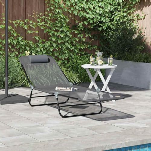 Holamys Faltbarer Sonnenliegestuhl aus grauem Textilene, verstellbar für Garten und Strand, ideal zum Chillen und Entspannen auf der Terrasse