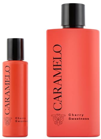 CARAMELO - Cherry Sweetness Promoción 100 + 30 ml, Colonia Mujer, Pack 2 Productos, Perfume Formato Spray, Eau de Toilette Natural y Femenina, Aroma Cítrico Floral Ambarado, Fragancia Fresca, Elegante