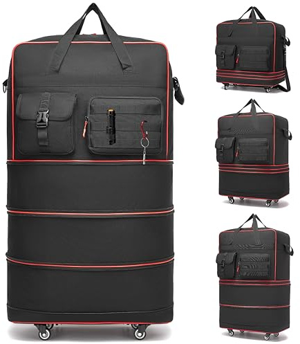 Faltbare Reisetasche, große erweiterbare Reisetasche mit Rollen, wasserdichtes, zusammenklappbares Gepäckstück, Handgepäcktasche mit Rollen und Griff, Taktische schwarz