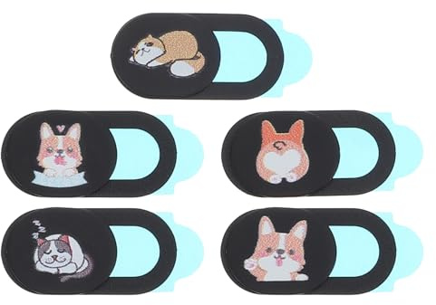 CONGARTENO 5 Stück-Pack Webcam Abdeckungen mit Niedlichem Katzenmotiv ABS Material Schwarz Anti Hacking Schutz für Laptop und Tablette Privater Kameraschutz zu Hause
