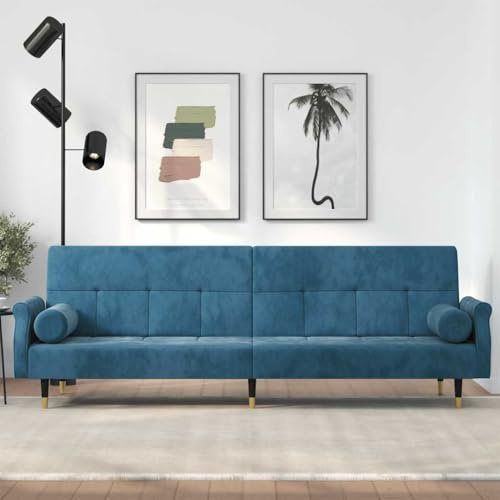 Frdhee Ecksofa Chaiselongue Sofa,Schlafsofa mit Kissen Blau Samt,Eckcouch für Wohnzimmer/Wohnung/Büro,Einfache Montage