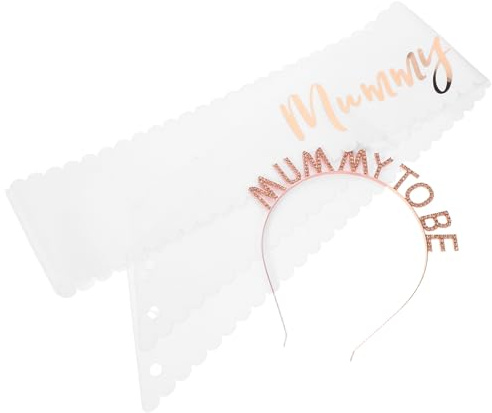 SOPOTUTU Mom To Be Schärpe und Stirnband Roségold mit Strass Weiches Bequemes Schwangerschafts-accessoire für Babyparty Elegante Kopfbedeckung und Schulterband für Werdende Mütter bei
