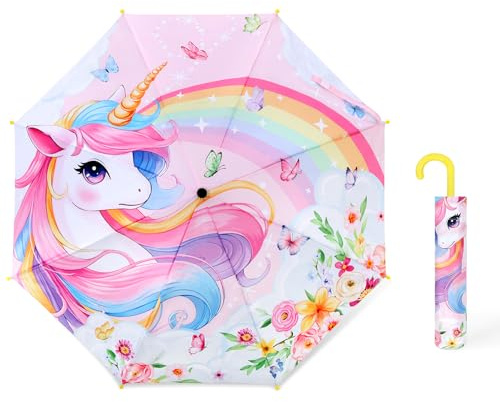 Kids Umbrella Children Travel Umbrellas Reinforced Canopy with Pinch Free Closure and Colorful Design Lightweight Umbrellas for Girls & Boys Suitable Size 32*24 inch Easy Push/Pull for Little Kids