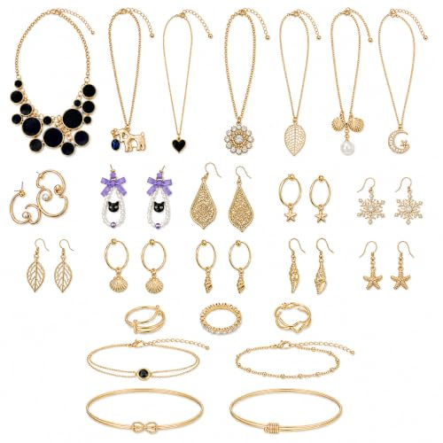 Pumio Schmuckset für Frauen, 10 bis 60-teiliges Modeschmuck-Set mit Halsketten, Ohrringen, Ringen, Armbändern und Armreifen, fester Lieferumfang je Variante, Geburtstagsgeschenk für Sie