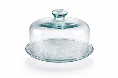 Evocalo Campana de Cristal para Tartas con Plato 30,5 cm – Quesera de Vidrio con Tapa y Pomo – Plato con Campana para Quesos, Tartas y Repostería – Campana para Alimentos Transparente