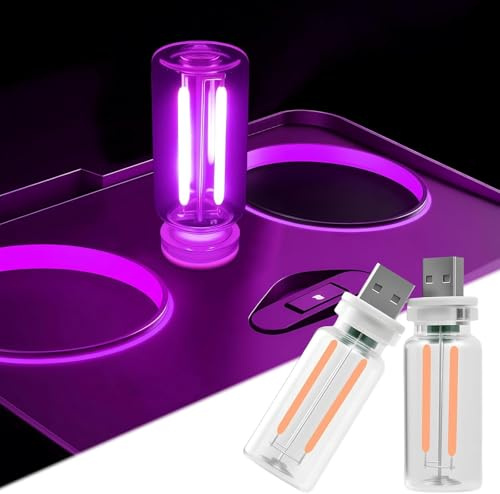 joonnair 2 Retro Autolampe Lila, USB Beleuchtung Atmosphäre Langes Drücken zum stufenlosen Dimmen, Mini USB LED Licht für Auto USB Innenbeleuchtung, Schlafzimmer, Schreibtisch, Camping
