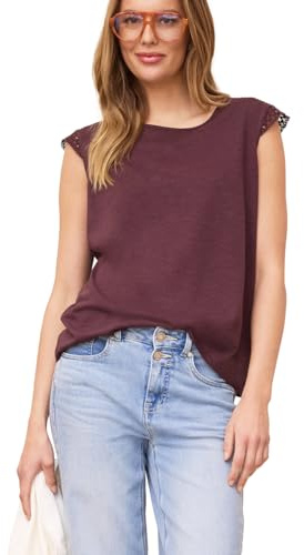 Damen Shirt mit Rundhals und Crochet Ärmeln