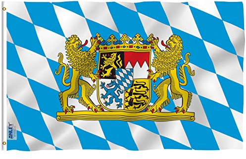 Anley Fliegenbrise 3x5 Fuß Bayern mit Löwenflagge - Lebendige Farbe und UV-beständig - Leinwand Kopf- und Doppelnaht - Bayerisches Löwenwappen Flaggen Polyester mit Messingösen