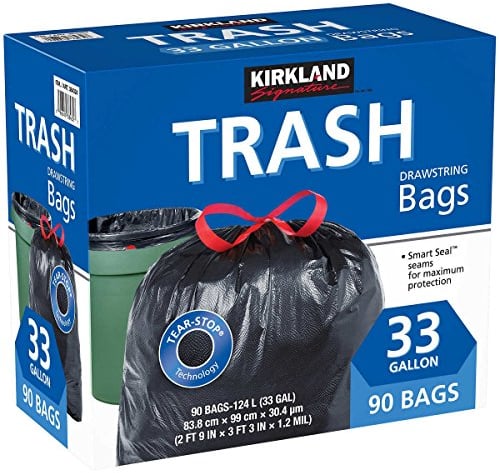 KIRKLAND SIGNATURE Drawstring Trash Bags - 33 Gallon - Xl Size - 90 Count (90 Count)