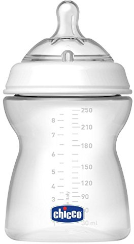 Chicco Natural Feeling 250ml Variable Flow Silicone Teat Flat Bottom Baby Bottle Age 4 Months +