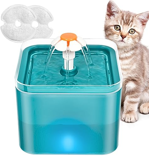 2L Katzentrinkbrunnen,Ultraleiser Trinkbrunnen für Haustiere mit LED-Licht - Vierfaches Filtersystem,Trinkbrunnen für Haustiere mit DREI Wasserflussmodi,Geeignet für Kleine und Mittlere Haustiere