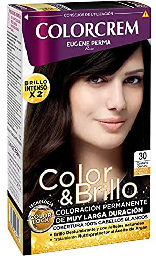 Colorcrem Color & Brillo - Tinte Permanente Mujer - Tono 30 Castaño Oscuro, Con Tratamiento Nutri-protector Al Aceite De Argán. 45% De Producto, Disponible En Más De 20 Tonos
