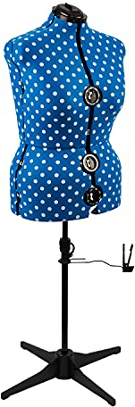 Sewing Online Verstellbare Schneiderpuppe Blau mit Punktmuster 8-Teilige | Groß (L) [Größe EUR 48 bis 50]