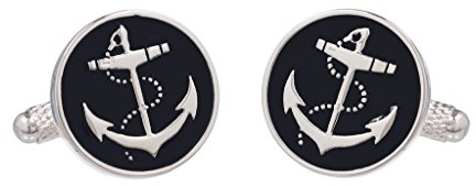 Cufflinks - Round Black Cufflinks With a Ship Anchor Design Presented in an Onyx Art Cufflink Box