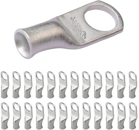 SELTERM 8 AWG (10 mm²) - 5/16 (M8) ⌀ Hole UL Marine Grade Wire Lugs, Battery Cable Ends, Tinned Copper Eyelets, Tubular Ring Terminal Connectors [B6] - 25 Pack