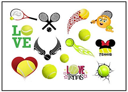 Kaz Creations Tennis Temporary Tattoos (Green, White, Black) - Temporäre Tätowierung - Wasserfest: Nein - Für Teenager und Erwachsene - Zeitgenössisch - Tennis