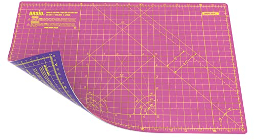ANSIO Craft Cutting Mat Self Healing A3 Double Sided 5 Layers - Quilting, Sewing, Scrapbook, Fabric & Papercraft - Imperial/Metric 17 Inch x 11 Inch / 42cm x 27cm - Super Pink/Royal Purple