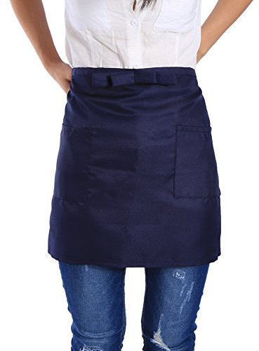 FILFEEL Schürze Kochschürze, Taillen Schürze, Halbe Länge Kurze Schürze Unisex Bowknot Typ mit Taschen für Kellnerin Kellnerin