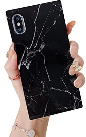 Cocomii Square Marble iPhone XR Case, Slim Thin Glossy Soft Flexible TPU Silicone Rubber Gel Trunk Box Square Edges Fashion Phone Case Bumper Cover Compatible with Apple iPhone XR 6.1 (Black)