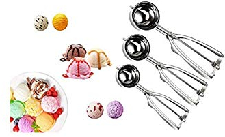 Cookie Scoop Set 3 PCS Stainless Steel Ice Cream Scoop Trigger Tablespoon Include Small Size (1.57 Inch/4cm), Medium Size (1.97 Inch/5cm), Large Size (2.36 Inch/6cm) Melon Scoop