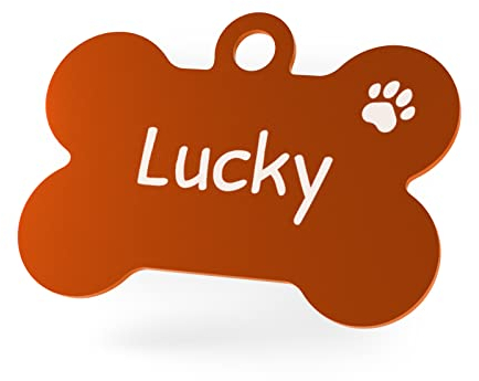 ENGRAVO Hundemarke Knochen in Orange 38mm mit Deiner persönlichen Gravur und 2 gratis Schlüsselringe