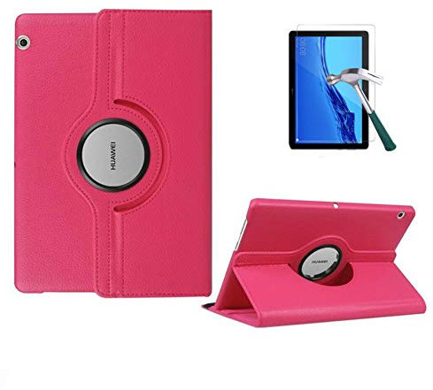 MUNDDY- Funda GIRATORIA 360º con Soporte para Huawei MediaPad T3 10 (9.6 Pulgadas),rotable 360° (Funda + 1 Protector, Rosa)