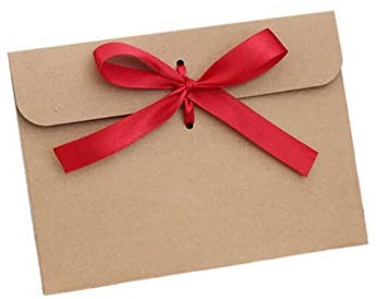 JIHUOO 30 Pcs Retro Kraft Paper Envelopes with Ribbons for Handmade Invitations, Red