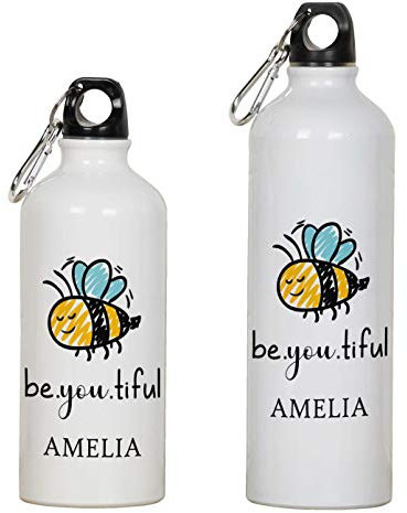 Printtoo Bouteille d'eau Personnalisée pour Enfants Filles Nom Personnalisé Bouteille De Sport en Aluminium avec Clip Mousqueton 650ml/21.9oz