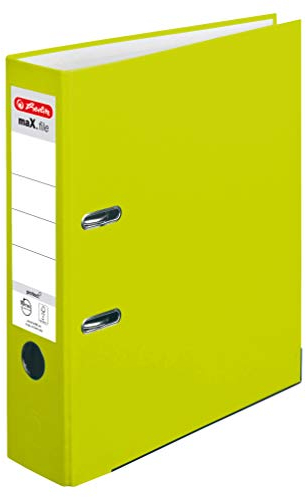 5 Stück Herlitz Ordner maX.file protect A4 8cm PP-Kunststoffbezug/Papier hellgr.besch. neongrün 5er Pack
