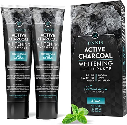 Activated Charcoal Teeth Whitening Toothpaste 2 Pack Active Natural Teeth Whitening Toothpastes Stain Removal Tooth Whitener Kit for White Teeth Safe Plaque Remover