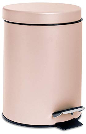 Harbour Housewares 3L Bathroom Bin - Matte Pink - Round Stainless Steel Pedal Bin Slim Kitchen Rubbish Trash Can Garbage Dustbin with Lid and Inner Liner Bucket