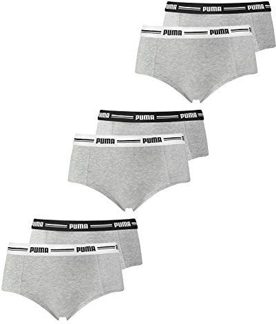 PUMA 6er Pack Damen Pantys Slip Unterwäsche Unterhose Mini Shorts, Farbe:Grau, Wäschegröße:M, Artikel:-328 Grey/Grey