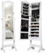 COSTWAY Armadietto Portagioie Specchiera per Gioielli con Chiave e Luci LED, Specchio Figura Intera da Terra, 160x41,5x37cm (Bianco)