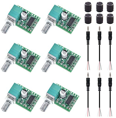 Youmile 6PCS PAM8403 3W+3W Digital Power Amplifier Board DC 5V Dual Channel Stereo Power Amplifier Module with Volume Control Potentionmeter with 6PCS Knob Cap, 3PCS 3.5mm Audio Jack Cable