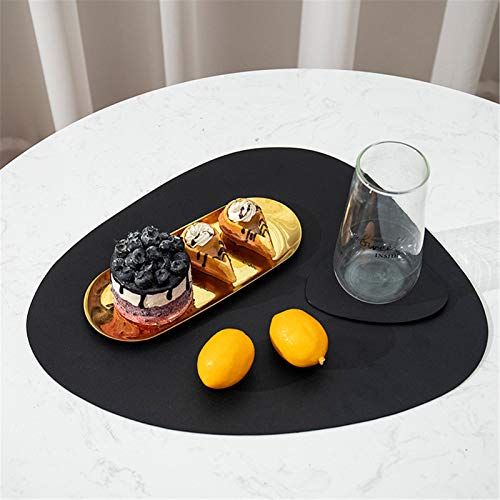 4er Set / 6er Set Dreieck Oval Leder Tischset,Tischsets Abwaschbar Wasserdicht ölbeständig Rutschfestes Hitzebeständiges für Hause Küche Restaurant (6er set,Schwarz)