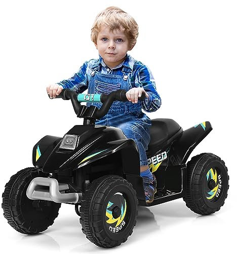 COSTWAY Quad avec Batterie 6V pour Enfant, Quad Électrique avec Marche Avant/Arrière, Fonctionnement Sécurisé et Vitesse Max de 4,5 km/h, Cadeau pour Garçons et Filles, Bleu/Noir/Blanc/Rouge (Noir)