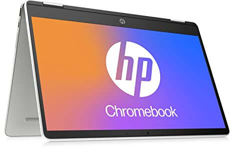 HP Ordenador portátil Chromebook x360 2 en 1, pantalla táctil HD de 14 pulgadas, Intel Celeron N4020, 4 GB DDR4 RAM, 64 GB eMMC, ChromeOS, teclado QWERTZ, plata/blanco