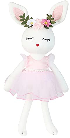 JUSTQUNSEEN Ballerina-Puppe, Hasen-Puppe, Stofftier, Hase, Plüschtier für Kinder, Geburtstagsgeschenk für 3-6 Jahre alte Mädchen (weiß)