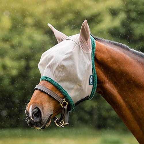 Horseware Amigo Fly Mask, taille : petite frange, couleur : Oatmeal/vert