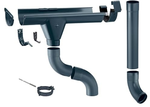 ZAMBELLI Grondaia in zinco set completo, casetta in giardino, carport, terrazza, 6 pezzi /150mm 4m, grigio antracite senza saldare, per tetti fino a circa 150 m²