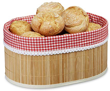 Relaxdays 4 x Brotkörbchen Bambus, Stoffeinsatz, HxBxT: 16,5 x 33,5 x 23,5 cm, Aufbewahrungskörbchen, für Frühstückstisch, Natur
