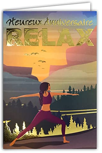 AFIE 65-1405 Geburtstagskarte Frau Mädchen Sportive Relax Gold Glänzend Gold Meditation No Stress Zen Cool Yoga Gym Pilates Stretching Landschaft Wald mit weißem Umschlag Größe 17,5 x 12 cm