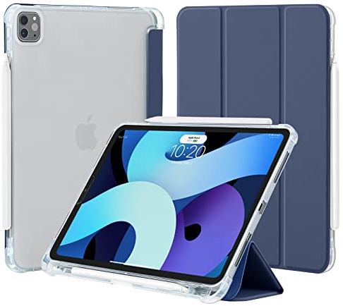 4UBonLife Funda para iPad Pro 11 Pulgadas 2022/2021/2020/2018 (4.ª 3.ª 2.ª 1.ª Generación), Cubierta Cover de TPU Suave, Carcasa Delgada con Portalápiz Compatible con Carga de Pencil 2, Azul Oscuro