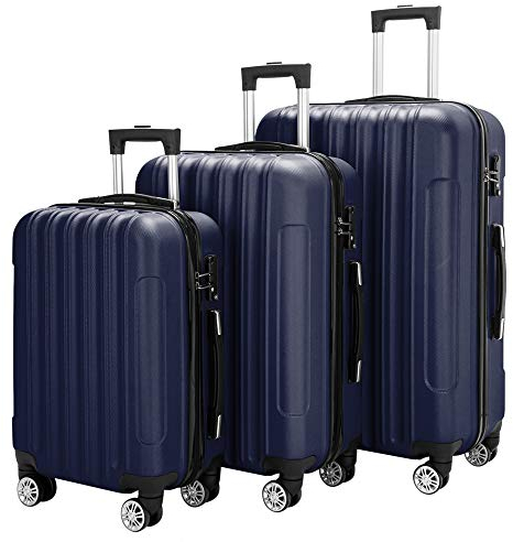 LEADZM 3er Kofferset Rollkoffer Hartschalen Reisekoffer Trolley Set Handgepäck 4 Rollen (Marineblau)