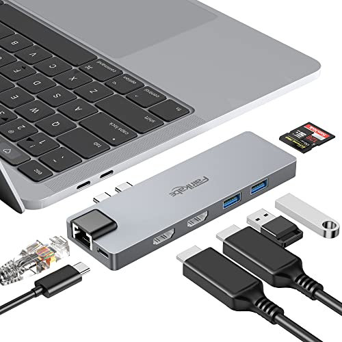 Adattatore multiporta USB C Hub per MacBook Pro 2019/2018/2017, 8 in 1 USB C a doppio adattatore HDMI 4K 60Hz, Ethernet 1Gbps, lettore di schede SD/TF e porta PD da 100 W, doppia docking station