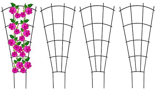 Feizeisun Plant Supports for Garden, 4 Pack 60cm High Strong Metal Fan Trellis for Climbing Plants in Pots Indoor, Plastic Coated Steel Outdoor Decorative Plant Peony Support, Black (Fan shape)