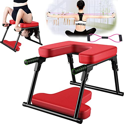 Yoga Tabouret Stand Tête, Fauteuil Yoga Pliable pour La Maison Et Salle Gym Acier PU Rembourrage Accessoires Yoga Accessoires Fitness avec Bande Extensible Yoga 200kg Capacité Charge Fitness Détente